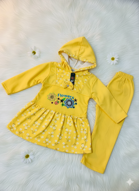 Aqua Blossom: Adorable Baby Girl 3-Piece Hooded Frock Suit